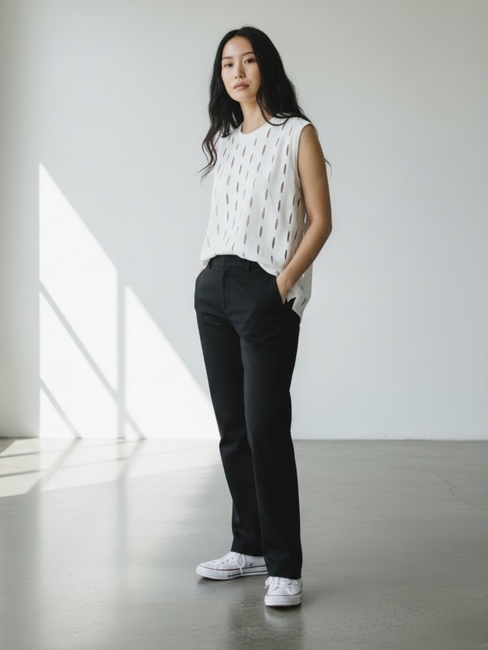 McQ Alexander McQueen Women’s Sz M White Open Slash Knit Sweater Sleeveless
